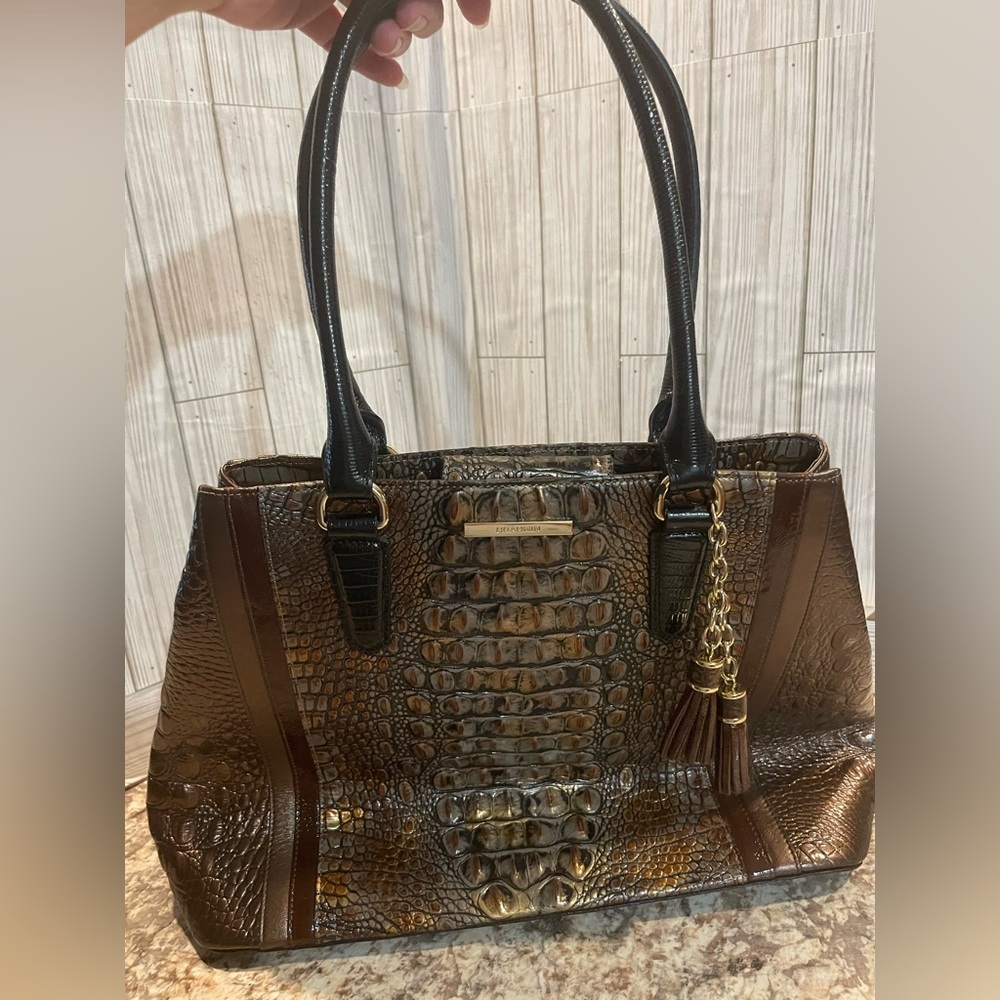 Brahmin brown Crocodile tote like new